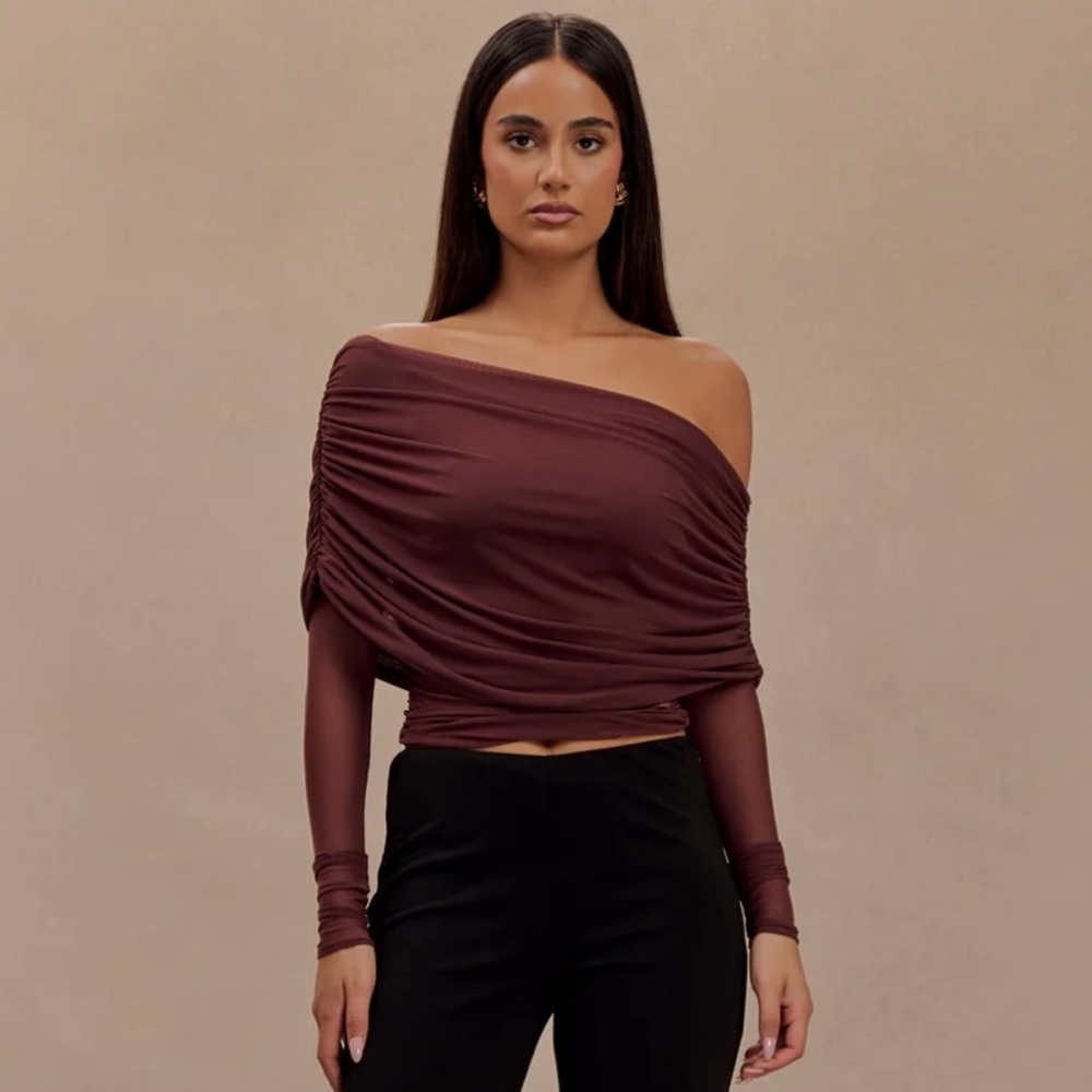 Meshki Burgundy Off-Shoulder Blouse